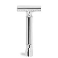 MERKUR Adjustable Safety Razor 500C - Two-piece premium die-cast razor with chrome classic polished straight cut, ideal for wet shaving white