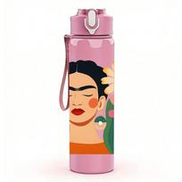 1PC Frida Kahlo Floral Portrait 750ml Color Plastic Sports Water Bottle Leakproof Flip Straw Lid Suitable for Sports Office Home Use rožinė