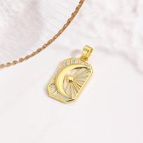 Light Luxury Square Colored Oil Drop Copper Love Conch Shell Eyes Moon Jellyfish Tarot Pendant Necklace beige