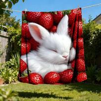1 vnt. braškinis zuikutis lauko flanelinis pledas, skalbiamas mašinoje, puiki dovana gimtadieniui, kelionės aksesuaras šventėms, patvari medžiaga 80x120cm red