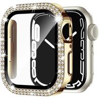 Grūdintas stiklas+Deimantinis dėklas Apple laikrodžiui 46mm 40mm 44mm 42mm 41mm 45mm Bling Buferis Apsauginis iWatch Series 10 9 7 8 SE 42mm series 3 2 1 auksas