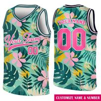 Retro Havajų Tropinis Raštas Individualus Krepšinio Marškinėlis Be Rankovių Vintage Stilius Gerbėjams Naujas Personalizuotas Vardas Numeris Tankai L pink