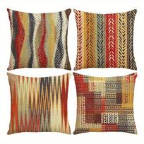4 vnt. Boho Tribal Pagalvės užvalkalai 45X45 cm Etninis Austas Raštas Pagalvėlių Užvalkalai Smėlio Spalvos Raudoni Žali Svetainei Su Užtrauktuku Lininiai Peach skin 35*35(CM)-4Pcs