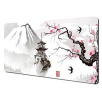 Art Aesthetics Mount Fuji and Cherry Blossom Design Large MousePad Desk Mat Stitched Edge Non-Slip Durable Gaming Pad Rug 600x300x2mm white