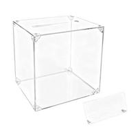 Keyed Card and Donation Box in Clear Acrylic with Slot Lid for Wedding Tables, Fundraisers, Guest Cards, Counter Use white
