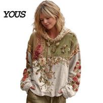 Oversize Hoodie Women's Vintage Bohemian Floral Casual Long Sleeve Hooded Loose Fit Sweatshirt with Pocket Oversized Flower Art Print Pullover XXL brown