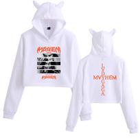 Lady Gaga Mayhem Tour  Crop Tops Cat Ears Sweatshirt Long Sleeve Girls Women Fashion Hoodie S balta