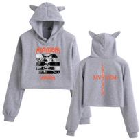 Lady Gaga Mayhem Tour  Crop Tops Cat Ears Sweatshirt Long Sleeve Girls Women Fashion Hoodie XS pilka