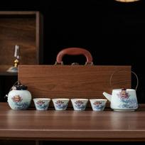 Koi tea set household living room ceramic teapot teacup high-end light luxury Kung Fu tea set gift box gift brown