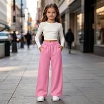 Girls' Cute Casual Loose Fit Sweatpants, Lightweight Straight Leg Pants with Pockets for Back to School 140 rožinė