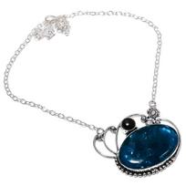 Blue Tourmaline, Onyx Handmade 925 Sterling Silver Necklace 18  t0T80 white