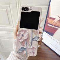 Anti fall Suitable for Samsung Z Flip6 Mobile Phone Case Flip5 Embossed Watercolor Flower Flip4 Folding Screen Protection Case Z Flip5 black