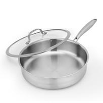 Three-layer Stainless Steel Deep Frying Pan with Handle - Durable, Induction-Compatible, Straight-Sided Soup Pot for Household Use Three-layer steel, no coating, non-stick gray