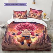 Cartoon Son Goku Pattern Bedding,Quilt Set Quilt Cover Pillowcase Home Birthday Gift (1 * duvet cover + 2 * pillowcase, without core) 135x200cm