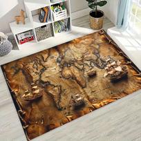 Retro Nautical Map Chart Treasure Map Compass Moto Rug Carpet for Bedroom Living Room Sofa Doormat Decor,Kid Non-slip Floor Mat 120x160cm( 47x62in ) brown