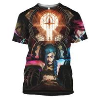 Arcane League of Legends T Shirt Anime 3D Print Men Women Fashion Oversized T-shirt Kids Hip Hop Tops Tshirt Lol Jinx Tee Shirt 6XL brown