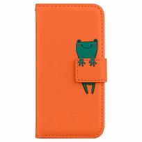 Apverčiamas odinis telefono dėklas, skirtas IPhone 16 15 14 13 12 11 Pro XR XS Max 6S 7 8 Plus, mielas juokingas varlės katės triušio šuns piniginės stovas For iphone 14&Case & Strap oranžinė