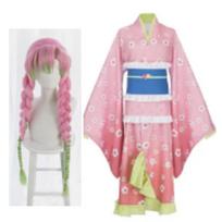 Demon Slayer Mitsuri Kanroji Pink Kimono Maid Dress Cosplay Costume, Stage Performance Full Set M white