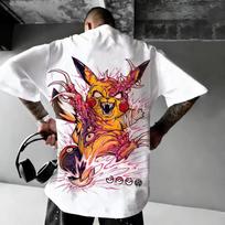 Pokémon Anime Pikachu Gengar Spausdinami marškinėliai Vasaros vyriški ir moteriški marškinėliai Madingi laisvi kasdieniai Y2K 2026 Nauji gatvės drabužiai Teer 3XL white
