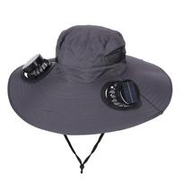 Solar Powered Fan Hat, Long-lasting Lithium Battery, Men's Outdoor Fishing Hat with Fan, Sun Protection Fisherman Hat Adjustable tamsiai pilka spalva