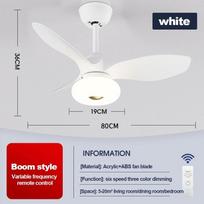 32  DC variklio lubų ventiliatorius su šviesa, 6 greičių reguliuojamas elektrinis lubų ventiliatorius, šviesos dažnio keitimo LED ventiliatoriaus lempa 32 inch【White】-A2 white