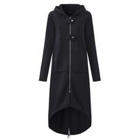 Fleece Džemperis Su Gobtuvu Striukė Užtrauktuku Ilgas Trenčas 3XL juoda