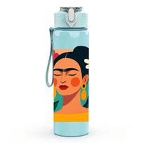 1PC Frida Kahlo Bright Floral Art 750ml Color Plastic Sports Water Bottle Leakproof Flip Straw Lid Suitable for Sports Office Home Use tamsiai mėlyna