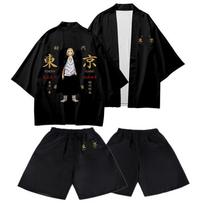 Tokyo Revengers Ryuguji Ken Kimono Paltai + Šortai Japonų Anime Cosplay Kostiumas Chalatas Apsiaustas Pižama Suaugusiems Berniukams Vyrams/moterims Viršutiniai Drabužiai Striukės Vasarai XL black