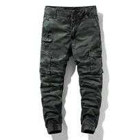 Vyriškos retro kamufliažinės daug kišenių kelnės su elastingu rankogaliu 31 armijos žalia spalva