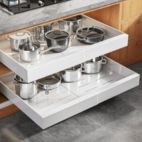 Pull-out Cabinet Storage Rack with 3 Silent Slide Rails, No Drilling Required, Suitable for Kitchen Spice Tableware Organization L white
