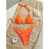 Women S Sexy Split Thong Bikini Swimsuit With Tie L oranžinė