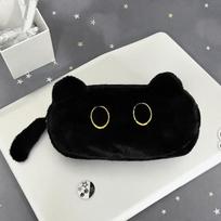 Black Cat Pen Bag Plush Pen Box Portable Pencil Case  Student With Tail