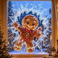 Kalėdiniai kristaliniai langų lipdukai su šventiniu dizainu namų dekoravimui Gingerbread Man
