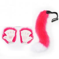 Helovino Lapės Kostiumo Rinkinys Kaukė Pirštinės Pliušinė Uodega Cosplay Aksesuaras Suaugusiems Anime Stiliaus Pink Gloves Pink-White Tail