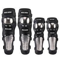 4Pcs/Set Motorcycle Kneepad Stainless Steel Moto Elbow Knee Pads Motocross Racing Protective Gear Protector Guards Kit Elbow Pads black