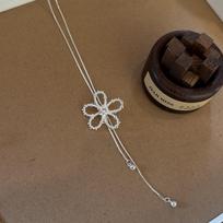 Lady's  zircon flower necklace - long choker necklace brown