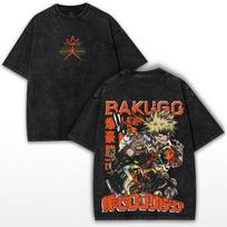 Japan Anime My Hero Academia Katsuki Bakugo Graphic T Shirt Washed T-shirt Men Women Clothes Oversized Cotton Short Sleeve Tee S black