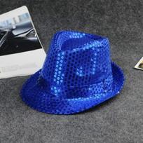 Šokio šou vakarėlis Džiazo skrybėlaitė Blizgučiai Sequinai Kaubojiškos kepurės Madingas vaidmenų žaidimo rekvizitas Spektaklio kostiumas Moterys Vyrai Kepuraitės su karoliukais Fedoros Blue blue