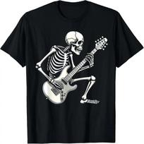 Helovino skeletas grojantis gitara Rock and Roll Grafinis menas Marškinėliai XXL juoda