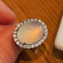 Jadeite White Ice Light, Natural White Chalcedony Ring, Agate Ring, Real Shot. brown
