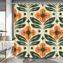 Oranžinė gėlių dušo užuolaida, Vintažinė vidurio amžiaus abstrakti geometrinė, Boho retro vonios dekoras, Vandeniui atsparus audinys W60H190(CM)-1 Pcs