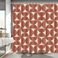 Oranžinė gėlių dušo užuolaida, Vintažinė vidurio amžiaus abstrakti geometrinė, Boho retro vonios dekoras, Vandeniui atsparus audinys W90H165(CM)-1 Pcs