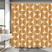Oranžinė gėlių dušo užuolaida, Vintažinė vidurio amžiaus abstrakti geometrinė, Boho retro vonios dekoras, Vandeniui atsparus audinys W180H180(CM)-1 Pcs