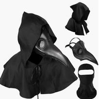 Viduramžių maro gydytojo kostiumo rinkinys Juodas gobtuvas Apsiaustas Varnos snapas Odinė kaukė Balaklava Steampunk Helovino Siaubo Cosplay rekvizitai black