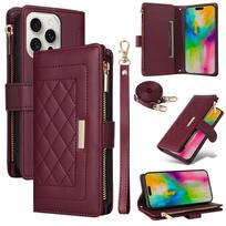 Crossbody Zipper Card Solt Wallet Leather Case For iPhone 16 Pro Max 15 Plus 14 13 12 11 XS XR X SE 2022 Lanyard Bag Pouch Cover For iPhone 16 Pro Max black