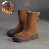 Johnature Pusės blauzdos batai Pliušiniai Šilti Natūralios odos Medvilniniai Batai Retro Universalūs Moteriški Batai 39 brown