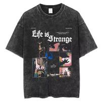 Life Is Strange Marškinėliai Vintage Išplauti Oversize Gatvės Stiliaus Vyrams Moterims Vasariniai Medvilniniai Trumpomis Rankovėmis Retro Grafiniai Žaidimų Mados Marškinėliai 120 black