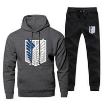 „Attack On Titan“ japonų anime „Hoodie“ kelnių rinkiniai. S gray