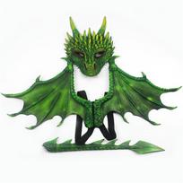 Vaikų drakono sparnų uodegos kaukės kostiumas Dinazauro uodegos kaukės rinkinys Helovino drakono Cosplay kostiumų rinkinys vaikams B green