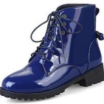 Moteriški batai Lakuotos odos Šurpinami Kariniai batai Moteriški Rudens Žiemos Batai Žemi Kulniukai Batai Kulkšnies Batai Botas Femininas WSH4144 42 mėlyna